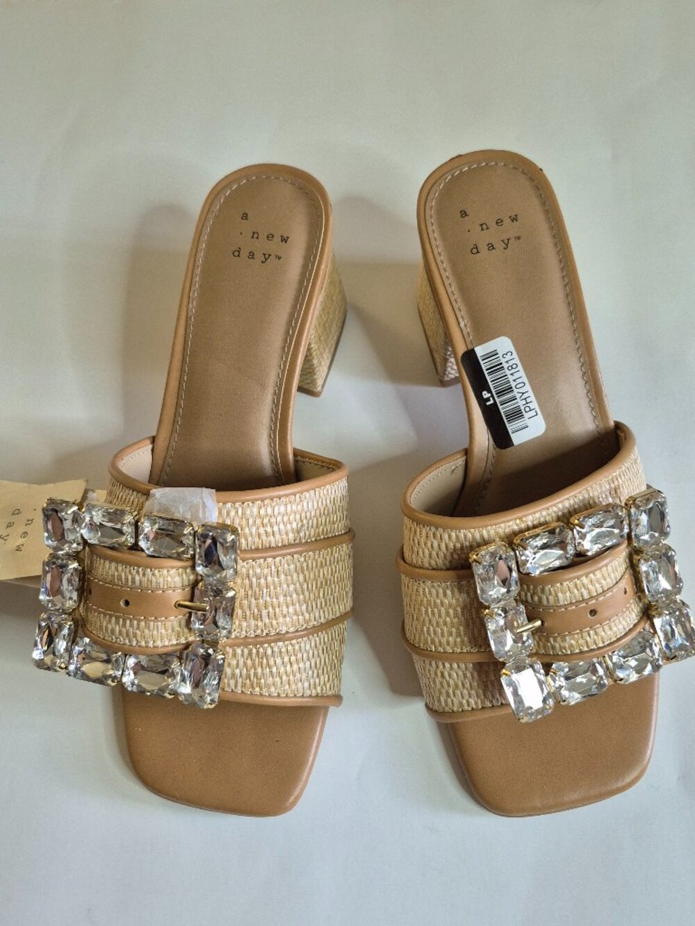 A New Day Women's Kathleen Raffia Buckle Block Heels, Size 6, NWOB